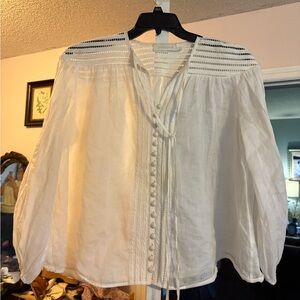 Zimmermann White Pleated Bib Collar Blouse